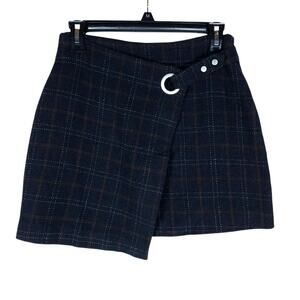 Papermoon Womens Small Black Brown Plaid Wrap Trendy Mini Skirt Soft Girl Style